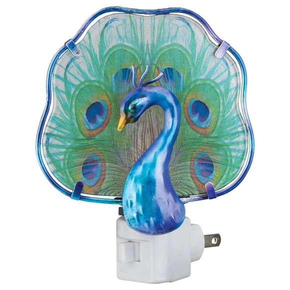 Colorful Glass PEACOCK Night Lamp - Picture 2 of 4